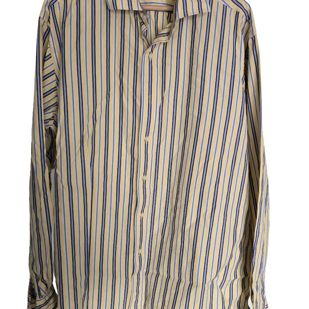 Polo Ralph Lauren Men's Blue and Tan Striped Shirt